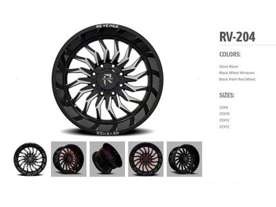 Revenge Off-Road Wheels RV-204 Gloss Black 6-Lug Wheel; 22x12; -44mm Offset (99-06 Silverado 1500)