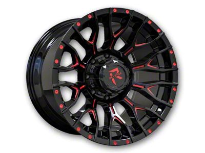 Revenge Off-Road Wheels RV-201 Black and Red Milled 5-Lug Wheel; 22x12; -44mm Offset (09-18 RAM 1500)