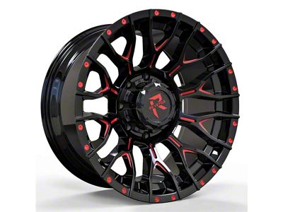 Revenge Off-Road Wheels RV-201 Black and Red Milled 5-Lug Wheel; 22x12; -44mm Offset (09-18 RAM 1500)