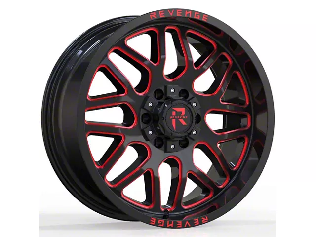 Revenge Off-Road Wheels RV-206 Black and Red Milled 8-Lug Wheel; 22x12; -44mm Offset (19-24 RAM 2500)