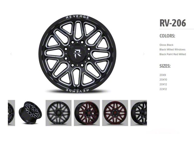 Revenge Off-Road Wheels RV-206 Gloss Black 6-Lug Wheel; 20x12; -44mm Offset (19-23 Ranger)