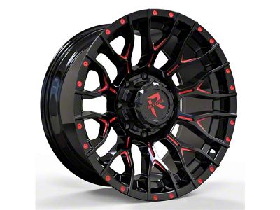 Revenge Off-Road Wheels RV-201 Black and Red Milled 8-Lug Wheel; 22x12; -44mm Offset (07-10 Sierra 2500 HD)