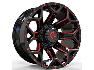 Revenge Off-Road Wheels RV-202 Black and Red Milled 8-Lug Wheel; 20x9; 0mm Offset (20-24 Sierra 2500 HD)