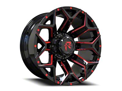 Revenge Off-Road Wheels RV-202 Black and Red Milled 8-Lug Wheel; 20x10; -19mm Offset (20-24 Sierra 3500 HD SRW)