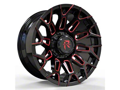 Revenge Off-Road Wheels RV-203 Black and Red Milled 8-Lug Wheel; 20x10; -19mm Offset (20-24 Sierra 3500 HD SRW)