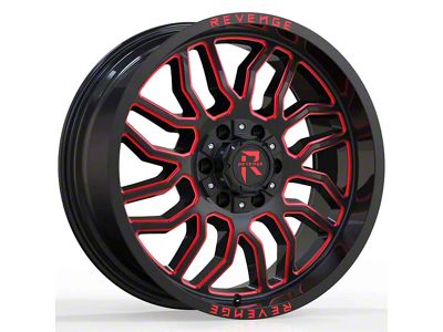 Revenge Off-Road Wheels RV-205 Black and Red Milled 8-Lug Wheel; 22x12; -44mm Offset (07-10 Sierra 3500 HD SRW)