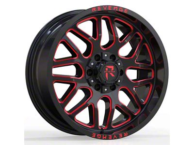 Revenge Off-Road Wheels RV-206 Black and Red Milled 8-Lug Wheel; 22x12; -44mm Offset (07-10 Sierra 3500 HD SRW)