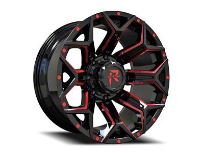 Revenge Off-Road Wheels RV-202 Black and Red Milled 8-Lug Wheel; 20x10; -19mm Offset (20-25 Silverado 2500 HD)