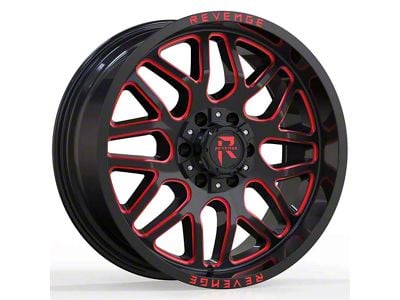 Revenge Off-Road Wheels RV-206 Black and Red Milled 8-Lug Wheel; 20x9; 12mm Offset (20-24 Silverado 2500 HD)