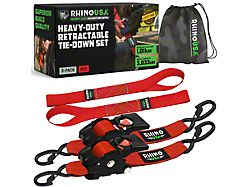 Rhino USA 2-Inch x 10-Foot Retractable Ratchet Straps; 2-Pack; Red