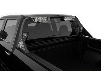 Road Armor iDentity id Mesh Headache Rack with Bedrail Pods and Dual 10-Inch Center Light Pod with Third Brake Light Relief; Raw Steel (99-25 F-150 Styleside)