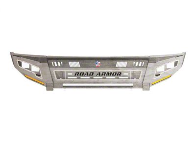 Road Armor iDentity Beauty Ring Front Bumper with Smooth Center Section, Standard End Pods, X2 Cube Light Pods and Accent Lights; Raw Steel (17-22 F-350 Super Duty)