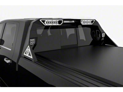 Road Armor iDentity Beauty Ring Headache Rack with Bedrail Pods and Dual 10-Inch Center Light Pod with Third Brake Light Relief; Raw Steel (09-18 RAM 1500 w/o RAM Box)