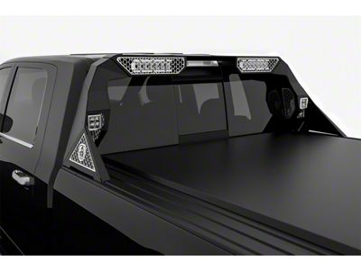 Road Armor iDentity Hyve Mesh Headache Rack with Bedrail Pods and Dual 10-Inch Center Light Pod with Third Brake Light Relief; Raw Steel (09-18 RAM 1500 w/o RAM Box)