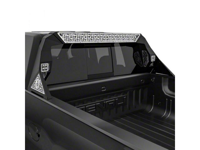 Road Armor iDentity id Mesh Headache Rack with Bedrail Pods and Standard 40-Inch Center Light Pod; Raw Steel (09-18 RAM 1500 w/o RAM Box)