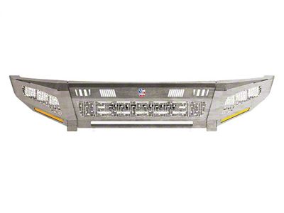 Road Armor iDentity Beauty Ring Front Bumper with Smooth Center Section, WIDE End Pods, X3 Cube Light Pods and Accent Lights; Raw Steel (10-18 RAM 2500)