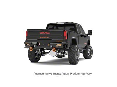 Road Armor iDentity Beauty Ring Rear Bumper with Shackle End Pods and Accent Lights; Raw Steel (19-24 RAM 2500)