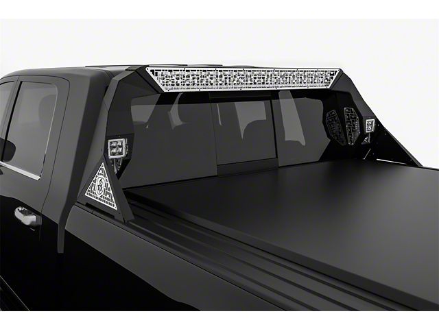 Road Armor iDentity Headache Rack with Bedrail Pods and Double Cube Light Pods; Raw Steel (10-18 RAM 2500 w/o RAM Box)