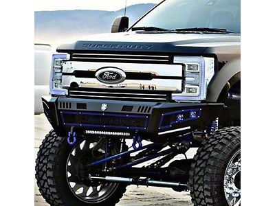 Road Armor iDentity Beauty Ring Front Bumper with Shackles, Double Cube Light Pods; Raw Steel (19-24 RAM 3500)