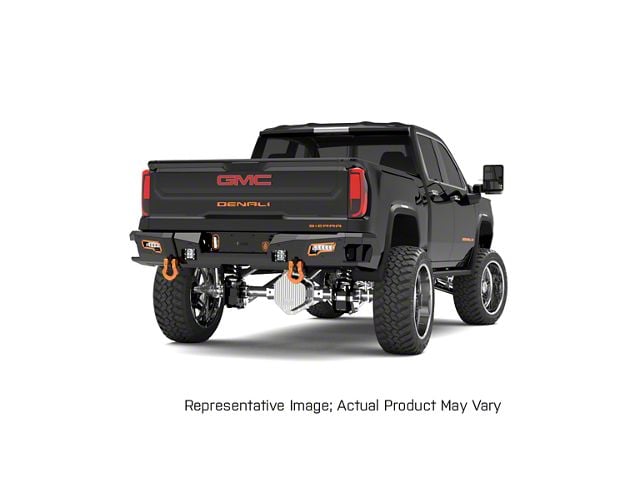 Road Armor iDentity Beauty Ring Rear Bumper with Shackle End Pods and Accent Lights; Raw Steel (19-24 RAM 3500)