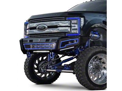 Road Armor iDentity iD Mesh Front Bumper with Smooth Center Section, Standard End Pods, X2 Cube Light Pods and Accent Lights; Raw Steel (10-18 RAM 3500)
