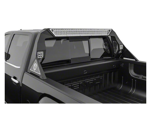 Road Armor iDentity Hyve Mesh Headache Rack with Bedrail Pods and Standard 40-Inch Center Light Pod; Raw Steel (14-18 Sierra 1500)