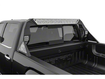 Road Armor iDentity id Mesh Headache Rack with Bedrail Pods and Standard 40-Inch Center Light Pod; Raw Steel (14-18 Sierra 1500)