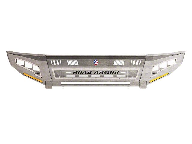Road Armor iDentity Beauty Ring Front Bumper with Smooth Center Section, WIDE End Pods, X3 Cube Light Pods and Accent Lights; Raw Steel (15-19 Sierra 2500 HD)