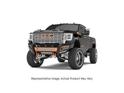 Road Armor iDentity Beauty Ring Front Bumper with Shackles, Double Cube Light Pods; Raw Steel (20-23 Sierra 2500 HD)