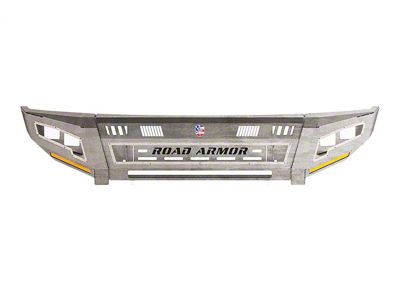 Road Armor iDentity Beauty Ring Front Bumper with Smooth Center Section, Standard End Pods, X2 Cube Light Pods and Accent Lights; Raw Steel (15-19 Sierra 3500 HD)