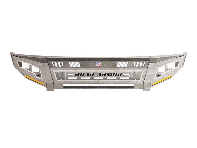 Road Armor iDentity Beauty Ring Front Bumper with Smooth Center Section, Standard End Pods, X2 Cube Light Pods and Accent Lights; Raw Steel (15-19 Sierra 3500 HD)