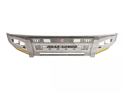 Road Armor iDentity Beauty Ring Front Bumper with Smooth Center Section, Standard End Pods, X2 Cube Light Pods and Accent Lights; Raw Steel (15-19 Sierra 3500 HD)
