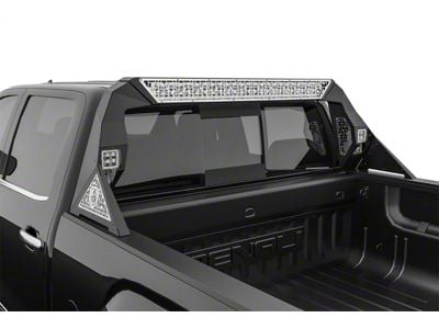 Road Armor iDentity id Mesh Headache Rack with Bedrail Pods and Standard 40-Inch Center Light Pod; Raw Steel (15-19 Sierra 3500 HD)
