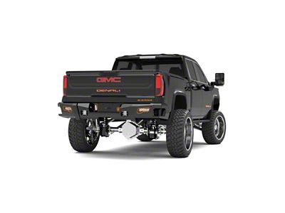 Road Armor iDentity iD Mesh Rear Bumper with Non-Shackle End Pods, Dual Pod and Single Row Light Bar Pods; Raw Steel (20-25 Sierra 3500 HD)