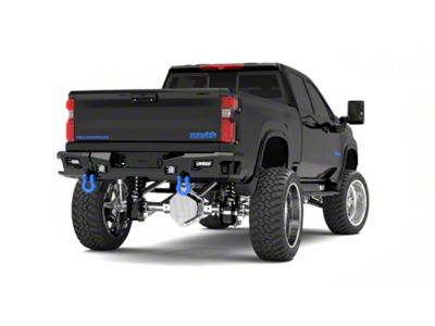 Road Armor iDentity Beauty Ring Rear Bumper with Shackle End Pods, Dual Pod and Single Row Light Bar Pods; Light Textured Black (20-24 Silverado 2500 HD)