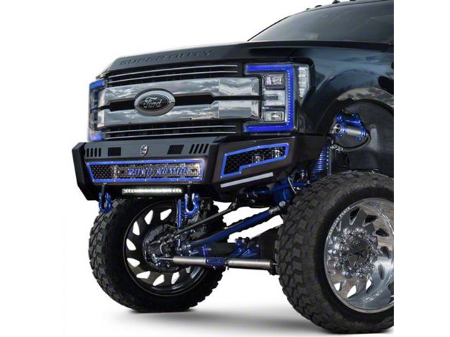 Road Armor iDentity Beauty Ring Front Bumper with Shackle Center Section, WIDE End Pods, X3 Cube Light Pods and Accent Lights; Textured Black (15-19 Silverado 2500 HD)