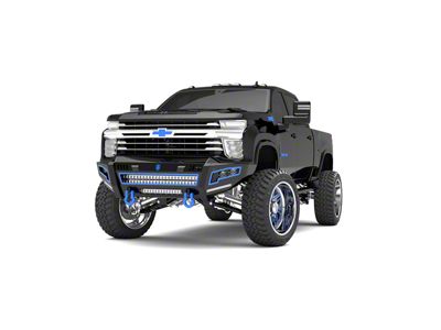 Road Armor iDentity Beauty Ring Front Bumper with Shackles, Double Cube Light Pods; Raw Steel (20-23 Silverado 2500 HD)
