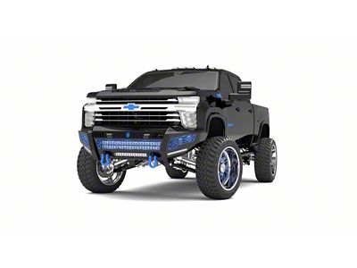 Road Armor iDentity iD Mesh Front Bumper with Shackles, Double Cube Light Pods; Raw Steel (20-23 Silverado 2500 HD)