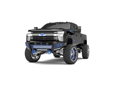 Road Armor iDentity Hyve Mesh Front Bumper with Shackles, Double Cube Light Pods; Raw Steel (20-23 Silverado 2500 HD)