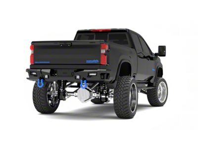 Road Armor iDentity Beauty Ring Rear Bumper with Shackle End Pods, Dual Pod and Single Row Light Bar Pods; Light Textured Black (20-25 Silverado 3500 HD)