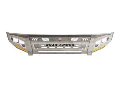 Road Armor iDentity Beauty Ring Front Bumper with Smooth Center Section, Standard End Pods, X2 Cube Light Pods and Accent Lights; Raw Steel (15-19 Silverado 3500 HD)