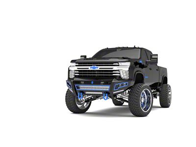 Road Armor iDentity Beauty Ring Front Bumper with Double Cube Light Pods; Raw Steel (20-23 Silverado 3500 HD)