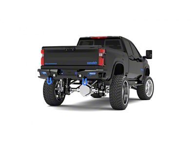 Road Armor iDentity iD Mesh Rear Bumper with Shackle End Pods, Dual Pod and Single Row Light Bar Pods; Raw Steel (20-25 Silverado 3500 HD)