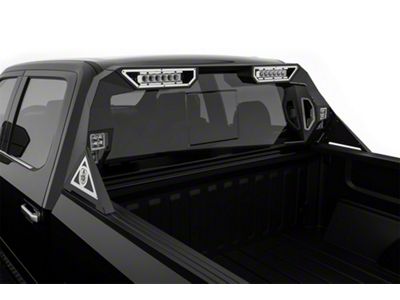 Road Armor iDentity Beauty Ring Headache Rack with Bedrail Pods and Dual 10-Inch Center Light Pod with Third Brake Light Relief; Raw Steel (11-25 F-250 Super Duty)