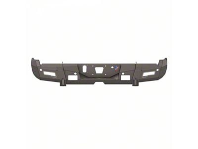 Road Armor iDentity Beauty Ring Rear Bumper with Shackle End Pods and Accent Lights; Raw Steel (17-22 F-250 Super Duty)