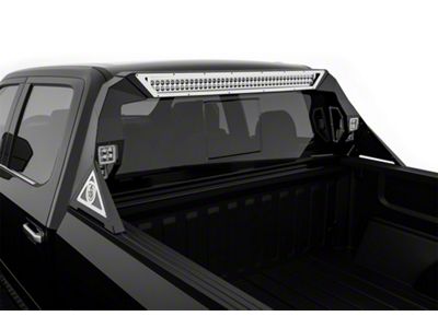 Road Armor iDentity Beauty Ring Mesh Headache Rack with Bedrail Pods and Standard 40-Inch Center Light Pod; Raw Steel (11-25 F-250 Super Duty)