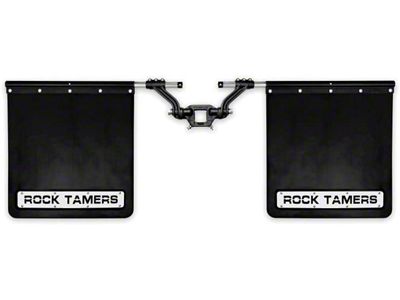 Rock Tamers 2-Inch Hub Mudflap System; Matte Black/Stainless Steel Trim Plates (Universal; Some Adaptation May Be Required)