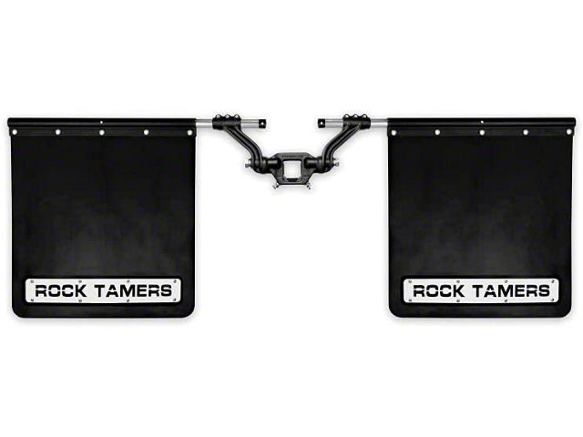 Rock Tamers 2.50-Inch Hub Mudflap System; Matte Black/Stainless Steel Trim Plates (Universal; Some Adaptation May Be Required)