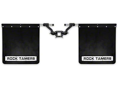 Rock Tamers 2-Inch Hub Mudflap System; Matte Black/Stainless Steel Trim Plates (Universal; Some Adaptation May Be Required)