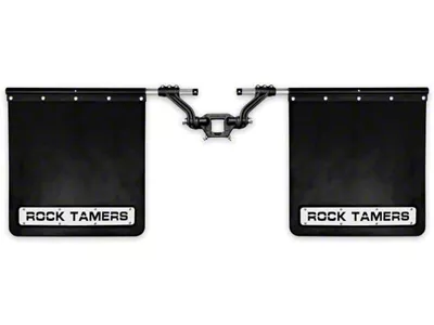 Rock Tamers 2.50-Inch Hub Mudflap System; Matte Black/Stainless Steel Trim Plates (Universal; Some Adaptation May Be Required)